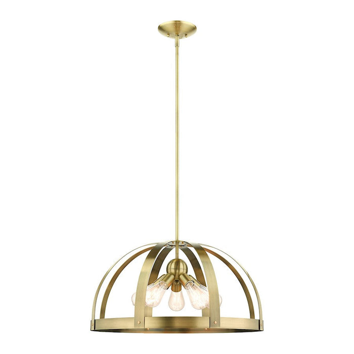 Livex Stoneridge 5 Light Pendant Chandelier, Antique Brass - 49645-01