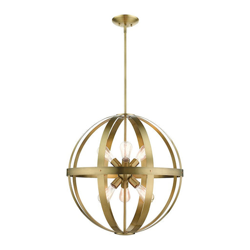 Livex Stoneridge 6 Light Pendant Chandelier, Antique Brass - 49646-01