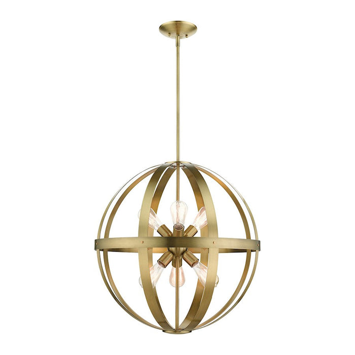 Livex Stoneridge 6 Light Pendant Chandelier, Antique Brass - 49646-01