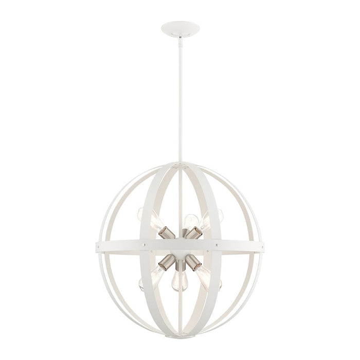 Livex Stoneridge 6 Light Pendant Chandelier, White/Brushed Nickel - 49646-13