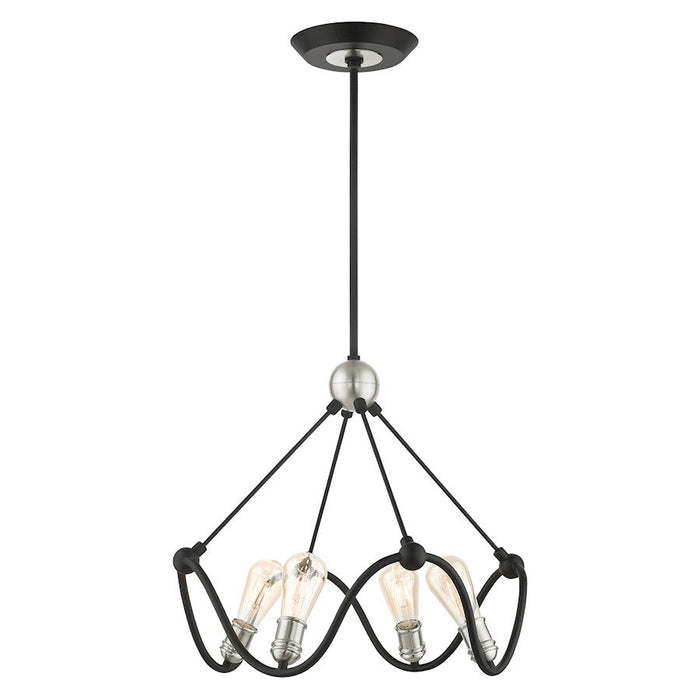 Livex Archer 4 Light Chandelier, Black/Brushed Nickel Accents - 49733-14