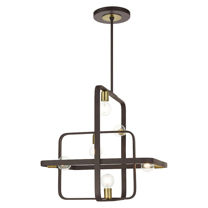 Livex Bergamo 6 Light Chandelier, Bronze with Antique Brass Accents - 49745-07