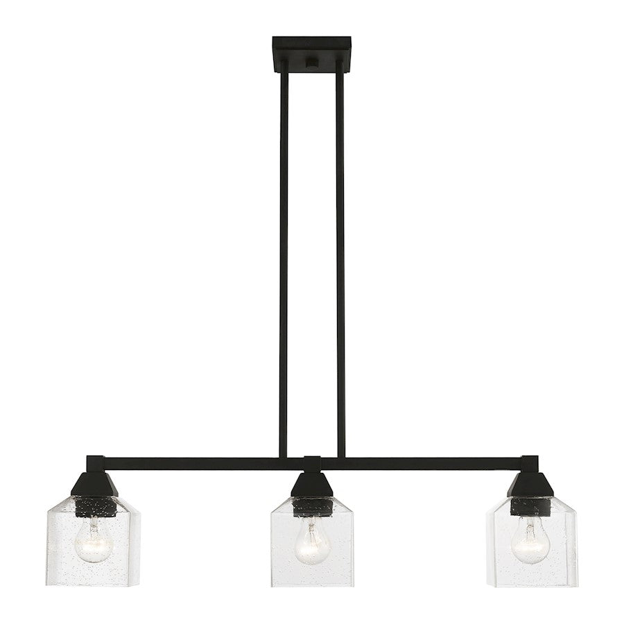 Livex Aragon 3 Light Linear Chandelier, Black/Clear Seeded - 49763-04