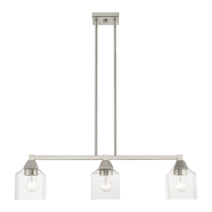 Livex Aragon 3 Light Linear Chandelier, Brushed Nickel/Clear Seeded - 49763-91