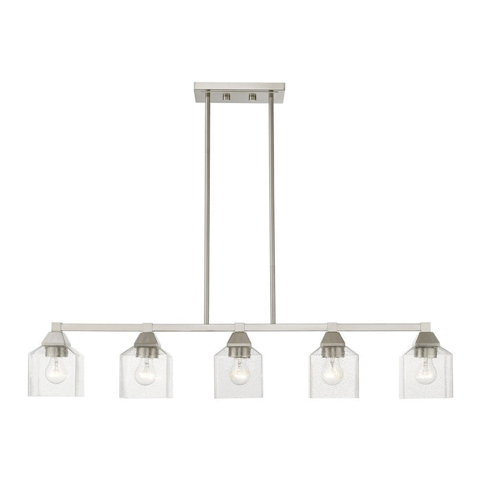 Livex Aragon 5 Light Linear Chandelier, Brushed Nickel/Clear Seeded - 49765-91