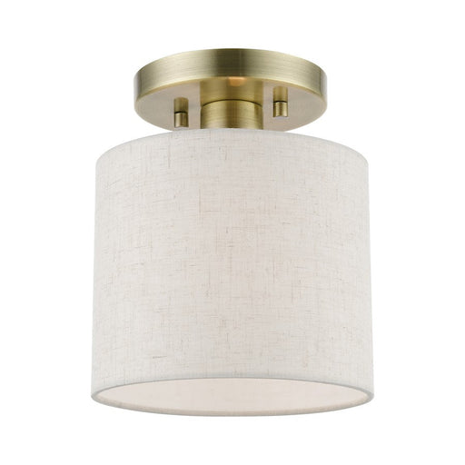 Livex Blossom 1 Light Petite Semi-Flush, Brass/Oatmeal/White - 49807-01