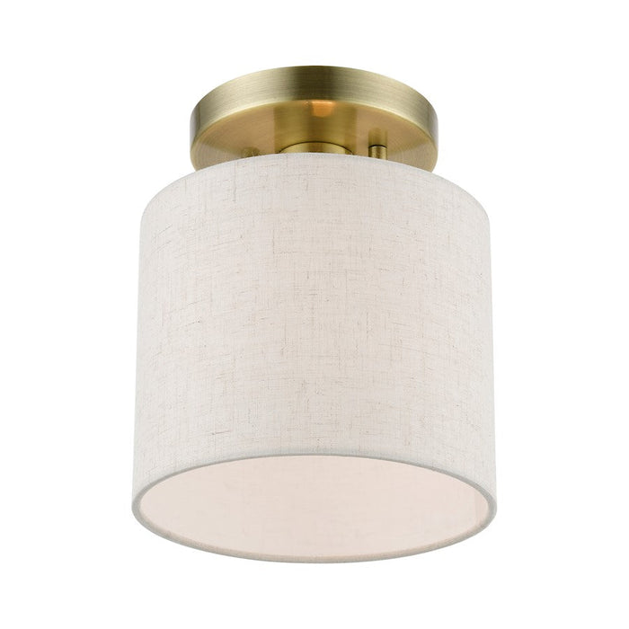 Livex Blossom 1 Light Semi-Flush Mount, Brass/Oatmeal/White