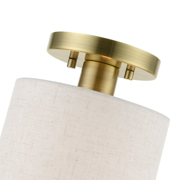 Livex Blossom 1 Light Semi-Flush Mount, Brass/Oatmeal/White