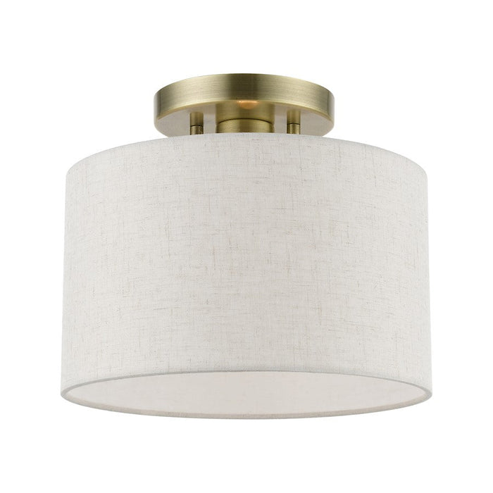 Livex Blossom 1 Light Small Semi-Flush, Brass/Oatmeal/Hardback/White - 49808-01