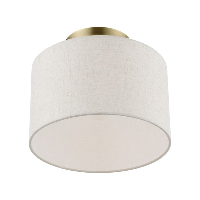 Livex Blossom 1 Light Semi-Flush Mount, Brass/Oatmeal/White