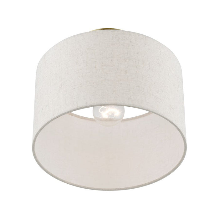 Livex Blossom 1 Light Semi-Flush Mount, Brass/Oatmeal/White