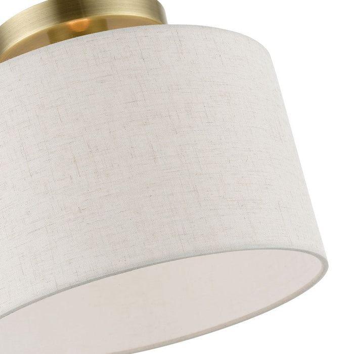 Livex Blossom 1 Light Semi-Flush Mount, Brass/Oatmeal/White