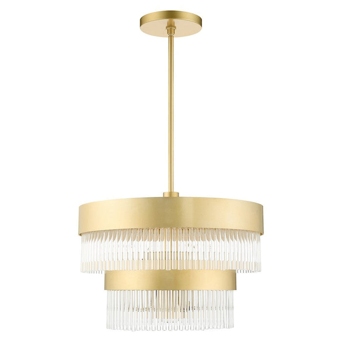 Livex Norwich 5 Light Chandelier, Gold/Gold Drum Shade/Crystal Rods - 49824-33