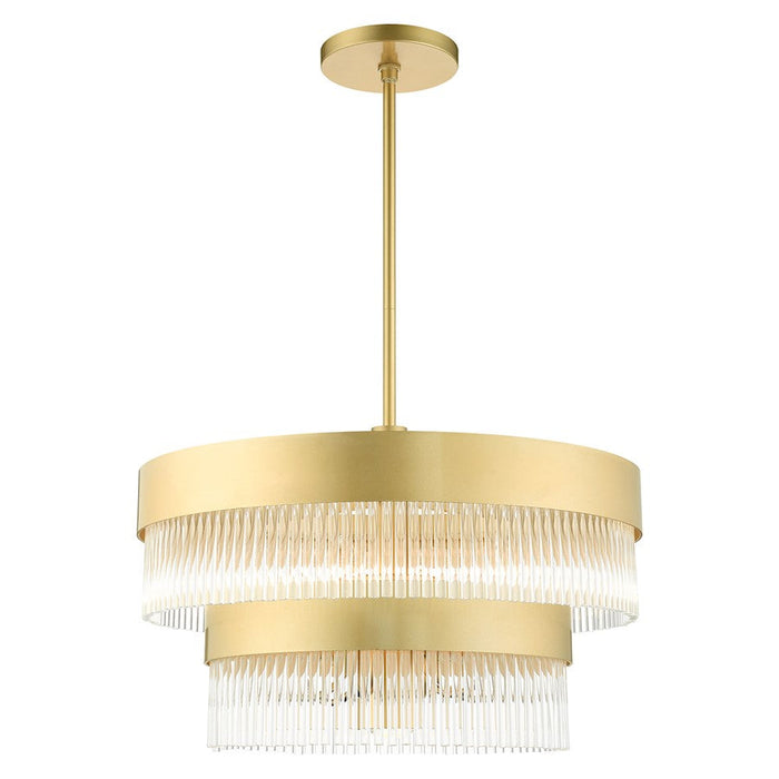 Livex Norwich 7 Light Chandelier, Gold/Gold Drum Shade/Crystal Rods - 49825-33