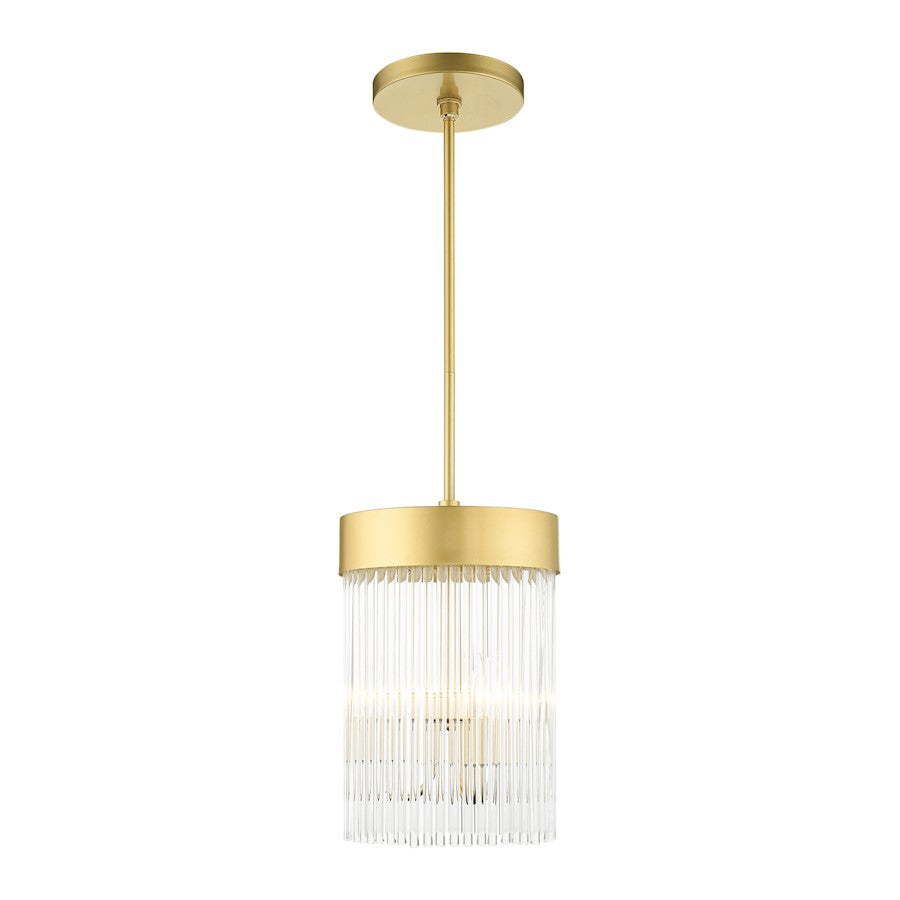 Livex Norwich 3 Light Chandelier, Gold/Gold Drum Shade/Crystal Rods - 49828-33