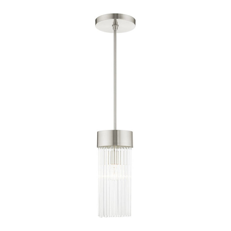 Livex Norwich 1 Light Pendant, Nickel/Nickel Drum Shade/Crystal Rods - 49829-91