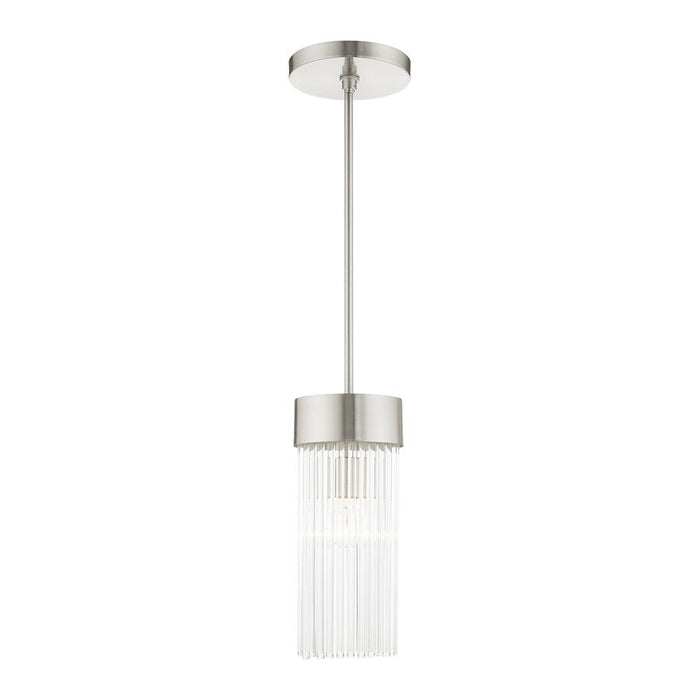 Livex Norwich 1 Light Pendant, Nickel/Nickel Drum Shade/Crystal Rods - 49829-91