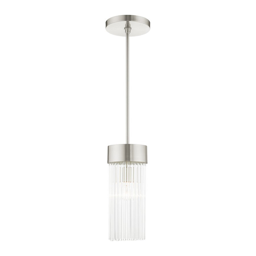 Livex Norwich 1 Light Pendant, Nickel/Nickel Drum Shade/Crystal Rods - 49829-91