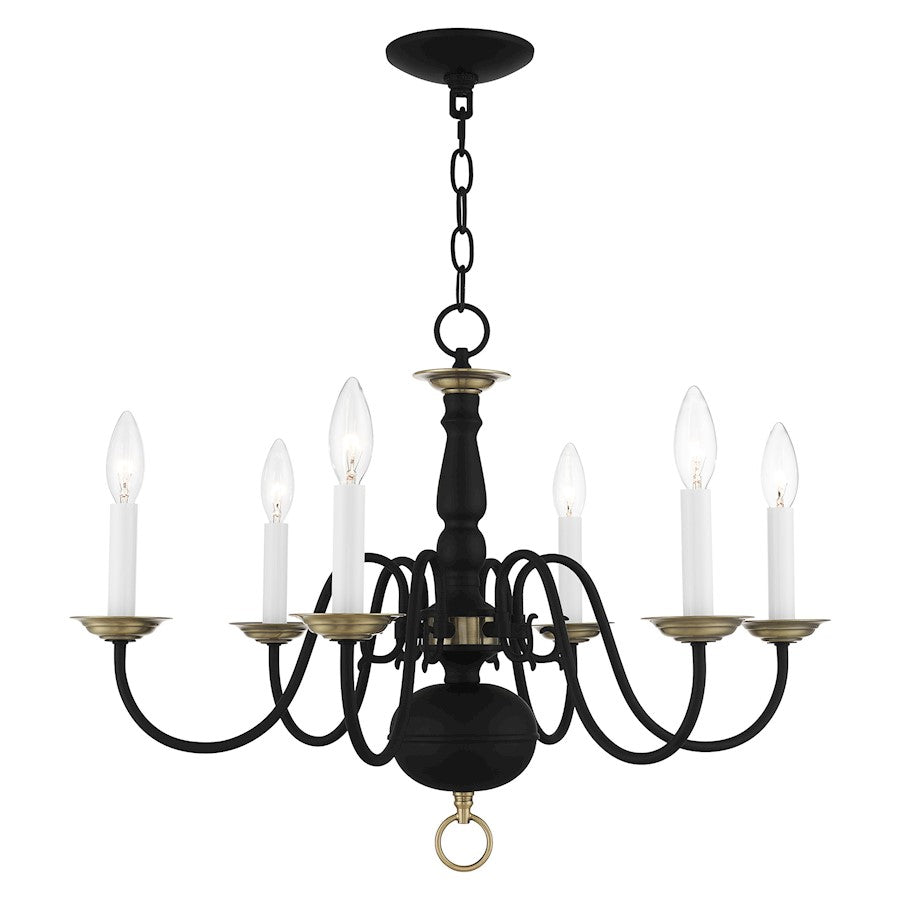 Livex Williamsburg 6 Light Chandelier, Black/Antique Brass - 5006-04