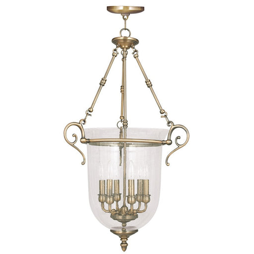 Livex Legacy 6 Light Chain Lantern, Antique Brass/Clear Seeded - 5026-01