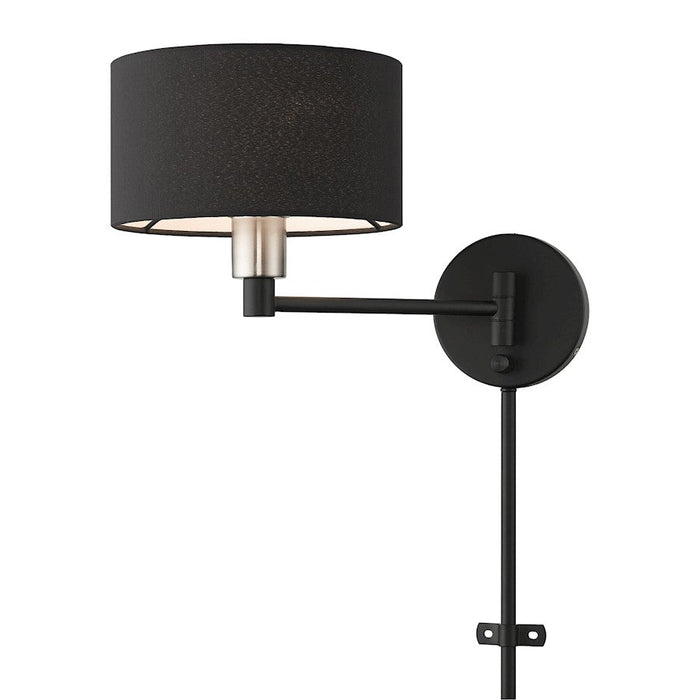 Livex Bainbridge 1 Light Swing Arm Wall Lamp, Black/Nickel/Black/White