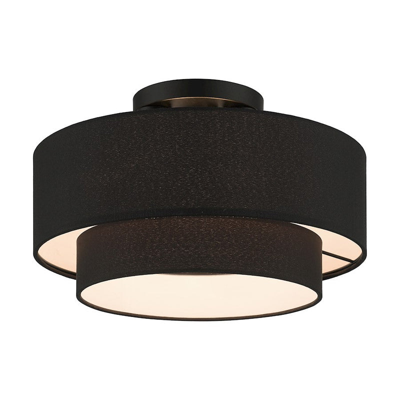 Livex Bainbridge 3 Light Large Semi-Flush Mount, Black/Black/White