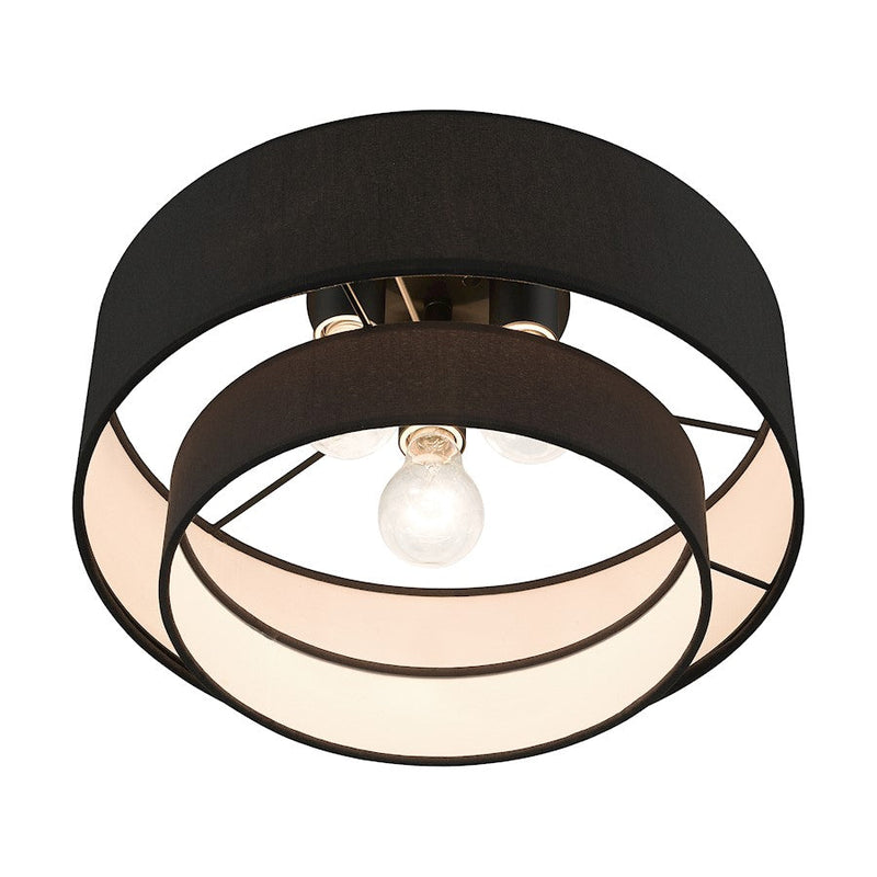 Livex Bainbridge 3 Light Large Semi-Flush Mount, Black/Black/White