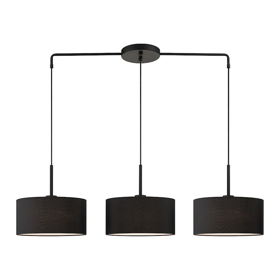 Livex Bainbridge 3 Light Large Linear Chandelier, Black/Black/White - 50273-04