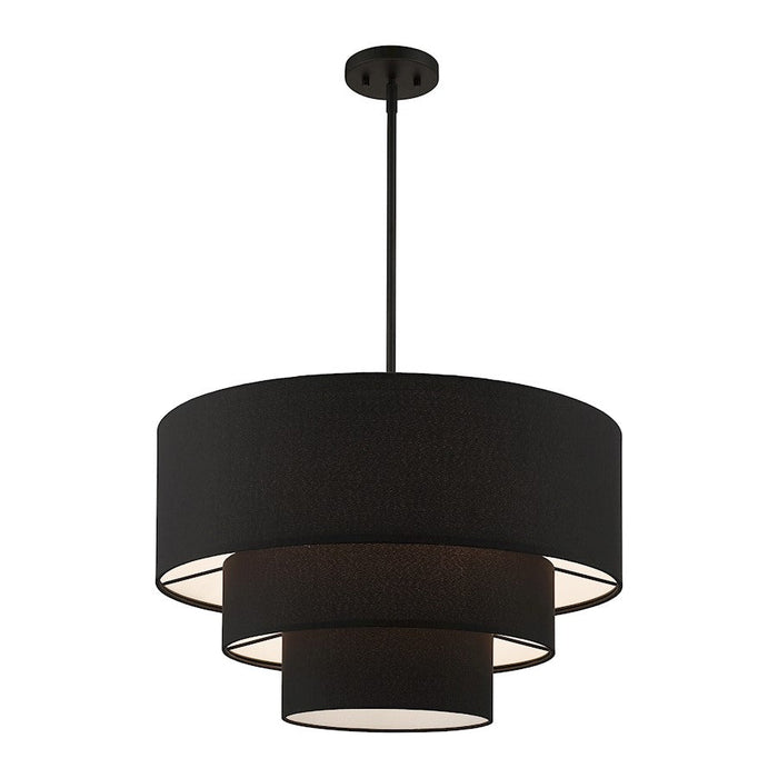 Livex Bainbridge 4 Light Pendant Chandelier, Black/Black/White