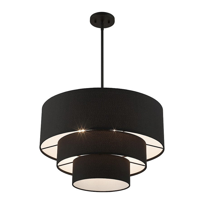 Livex Bainbridge 4 Light Pendant Chandelier, Black/Black/White