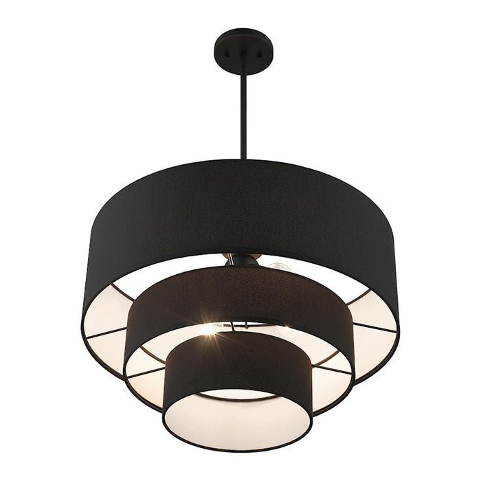 Livex Bainbridge 4 Light Pendant Chandelier, Black/Black/White