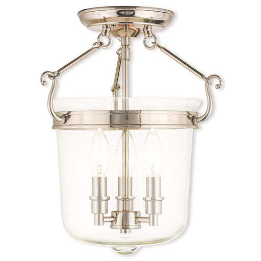 Livex Rockford 3 Light Ceiling Mount, Nickel/Clear - 50483-35