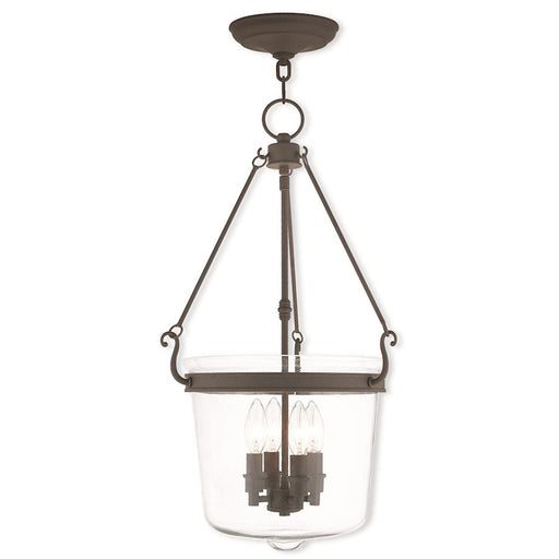 Livex Rockford 4 Light Pendant, Bronze/Hand Crafted Clear Glass - 50486-07