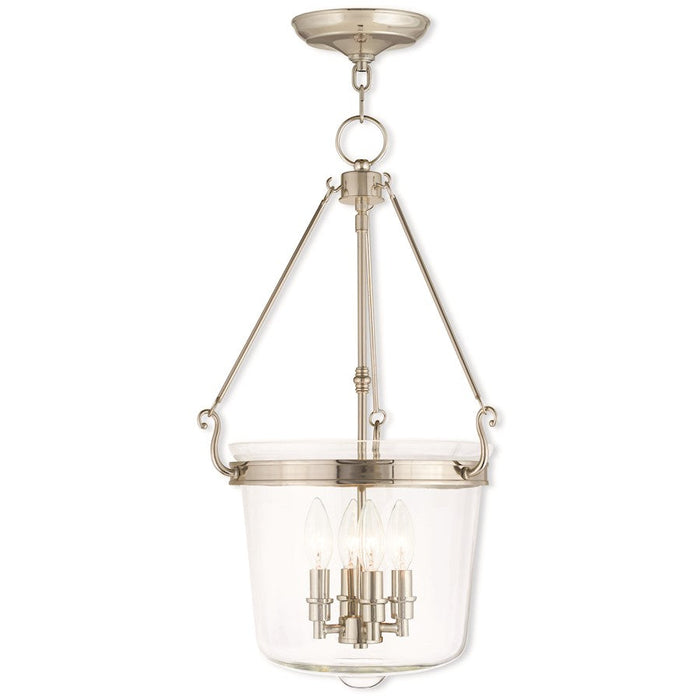 Livex Rockford 4 Light Pendant, Polished Nickel/Hand Crafted Clear - 50486-35