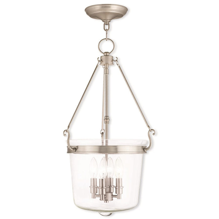 Livex Rockford 4 Light Pendant, Brushed Nickel/Hand Crafted Clear - 50486-91