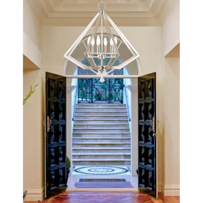 Livex Diamond 6 Light Chandelier, Polished Nickel - 50666-35