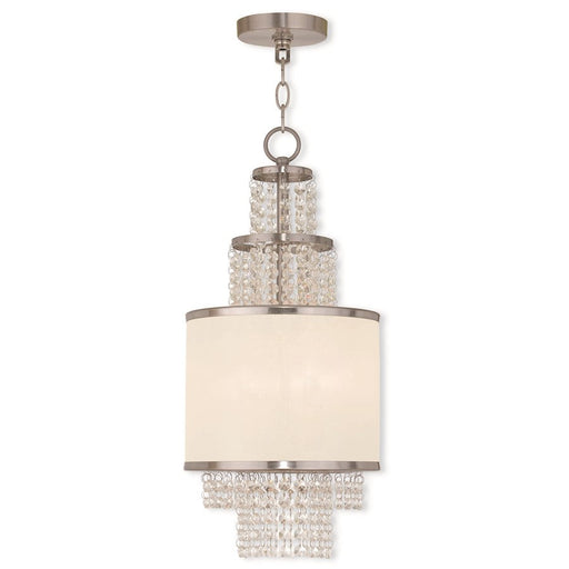 Livex Prescott 2 Light Mini Chandelier, Nickel/Crystals/Organza - 50780-91