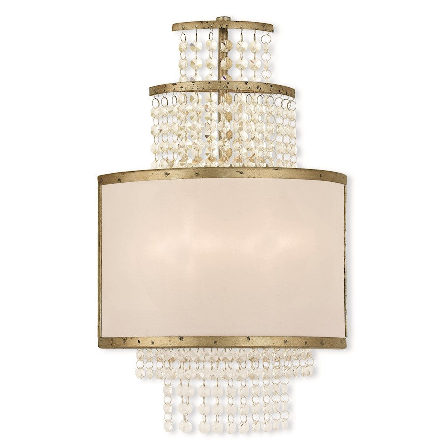 Livex Prescott 2 Light Sconce, Gold/Clear Crystals/Off-White Organza - 50782-28