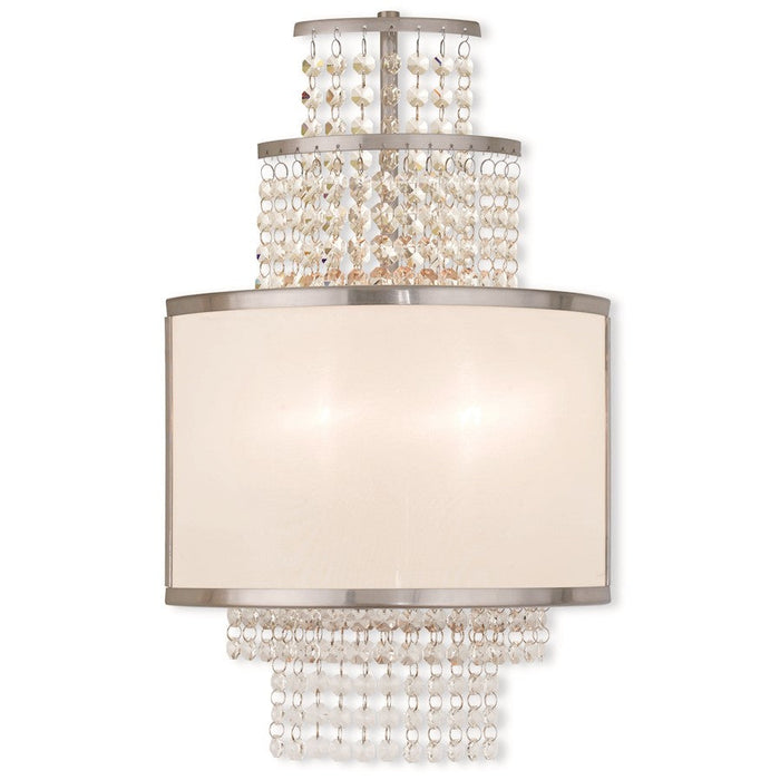 Livex Prescott 2 Light Sconce, Nickel/Crystals/Off-White Organza - 50782-91