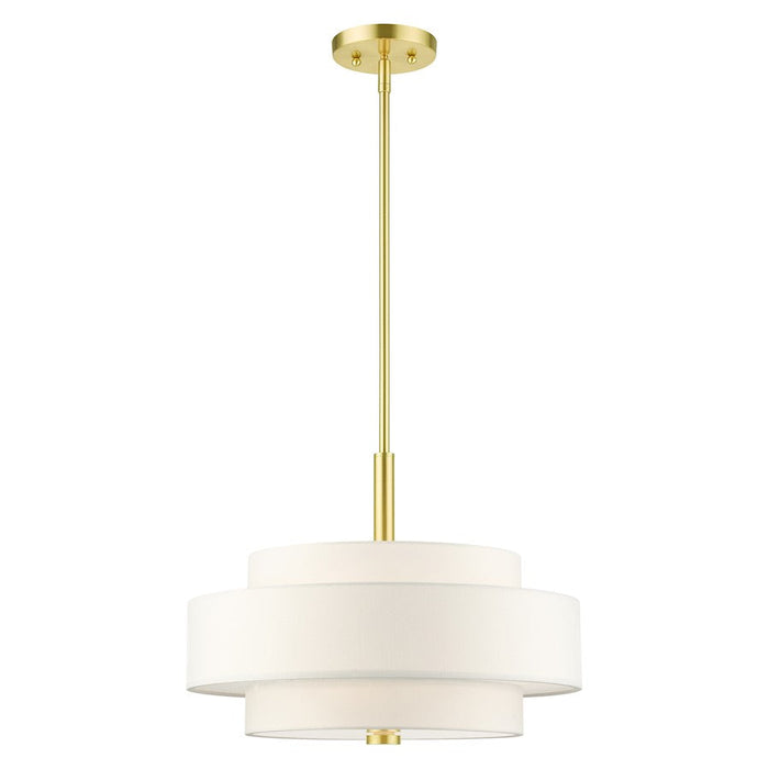 Livex Meridian 4 Light Chandelier, Satin Brass/Off-White - 50874-12