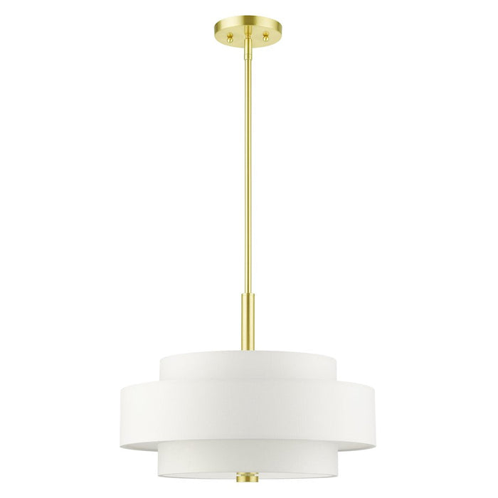 Livex Meridian Chandelier, Satin Brass/Off-White