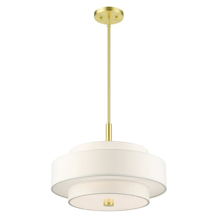 Livex Meridian Chandelier, Satin Brass/Off-White