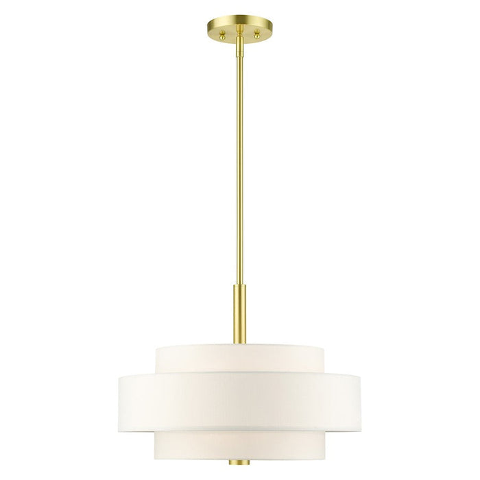 Livex Meridian Chandelier, Satin Brass/Off-White