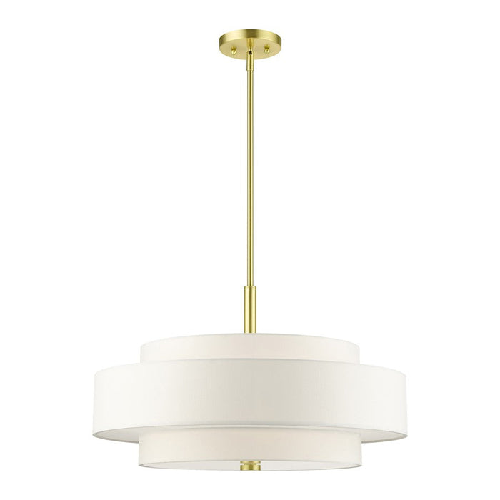 Livex Meridian 5 Light Chandelier, Satin Brass/Off-White - 50875-12