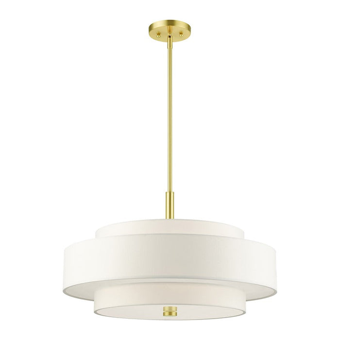 Livex Meridian Chandelier, Satin Brass/Off-White