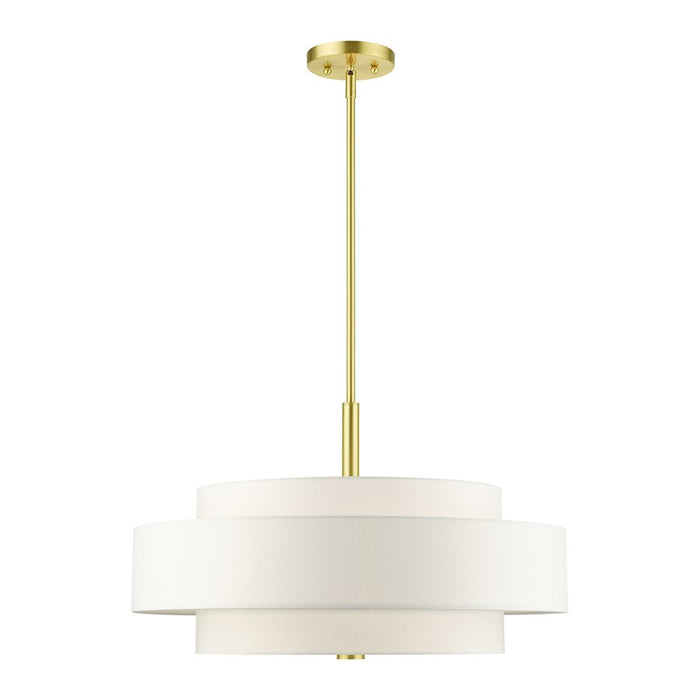 Livex Meridian Chandelier, Satin Brass/Off-White