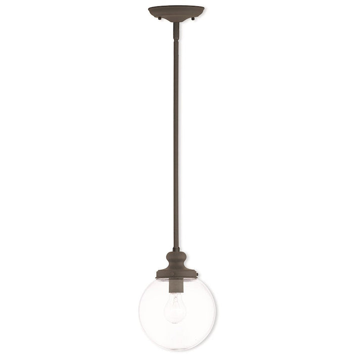 Livex Sheffield 1 Light Mini Pendant, Bronze/Hand Crafted Clear Glass - 50902-07