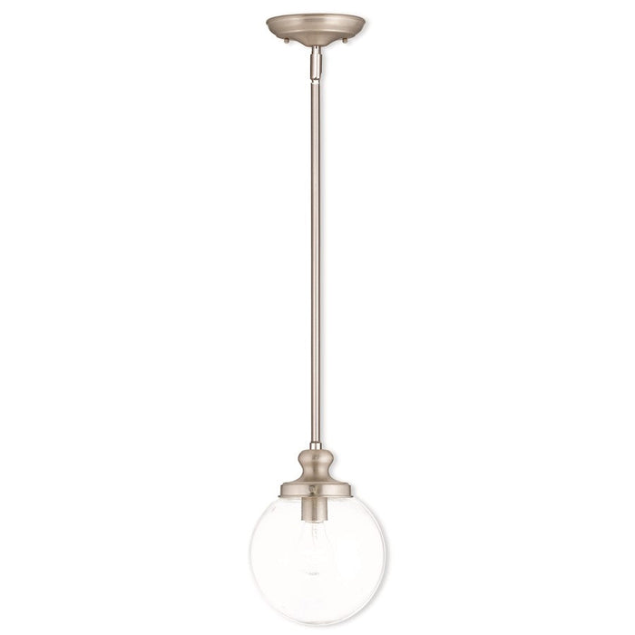 Livex Sheffield 1 Light Mini Pendant, Nickel/Hand Crafted Clear - 50902-91