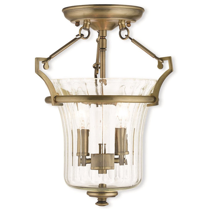 Livex Cortland 2 Light Ceiling Mount, Antique Brass/Fluted Clear - 50921-01