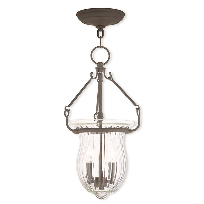 Livex Andover 2 Light Pendant, Bronze/Hand Crafted Fluted Clear Glass - 50942-07